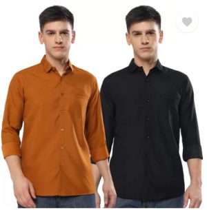 Men Regular Fit Solid Spread Collar Casual Shirt  (Pack of 2)