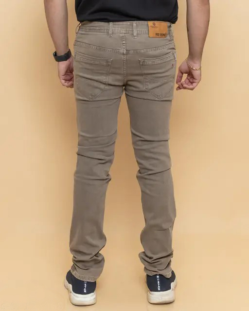 Men's Solid Beige Jeans - Image 3