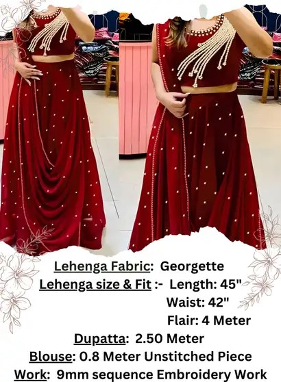 Embellished Semi Stitched Lehenga & Crop Top (Maroon) - Image 3