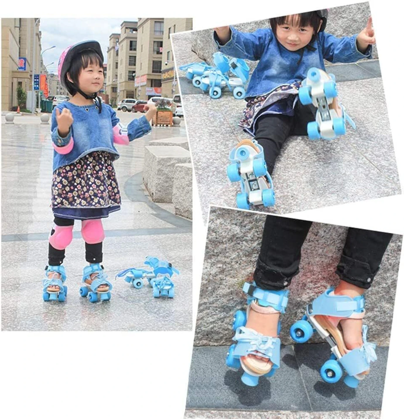 KAVANA Roller skates for boys and girls in line skating shoe. Quad Roller Skates Quad Roller Kids Size 3 UK - 7 UK (Adjustable, Beginner, Blue) - Image 3