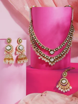 ZAVERI PEARLS Alloy Gold-plated Green Jewel Set (Pack of 4)
