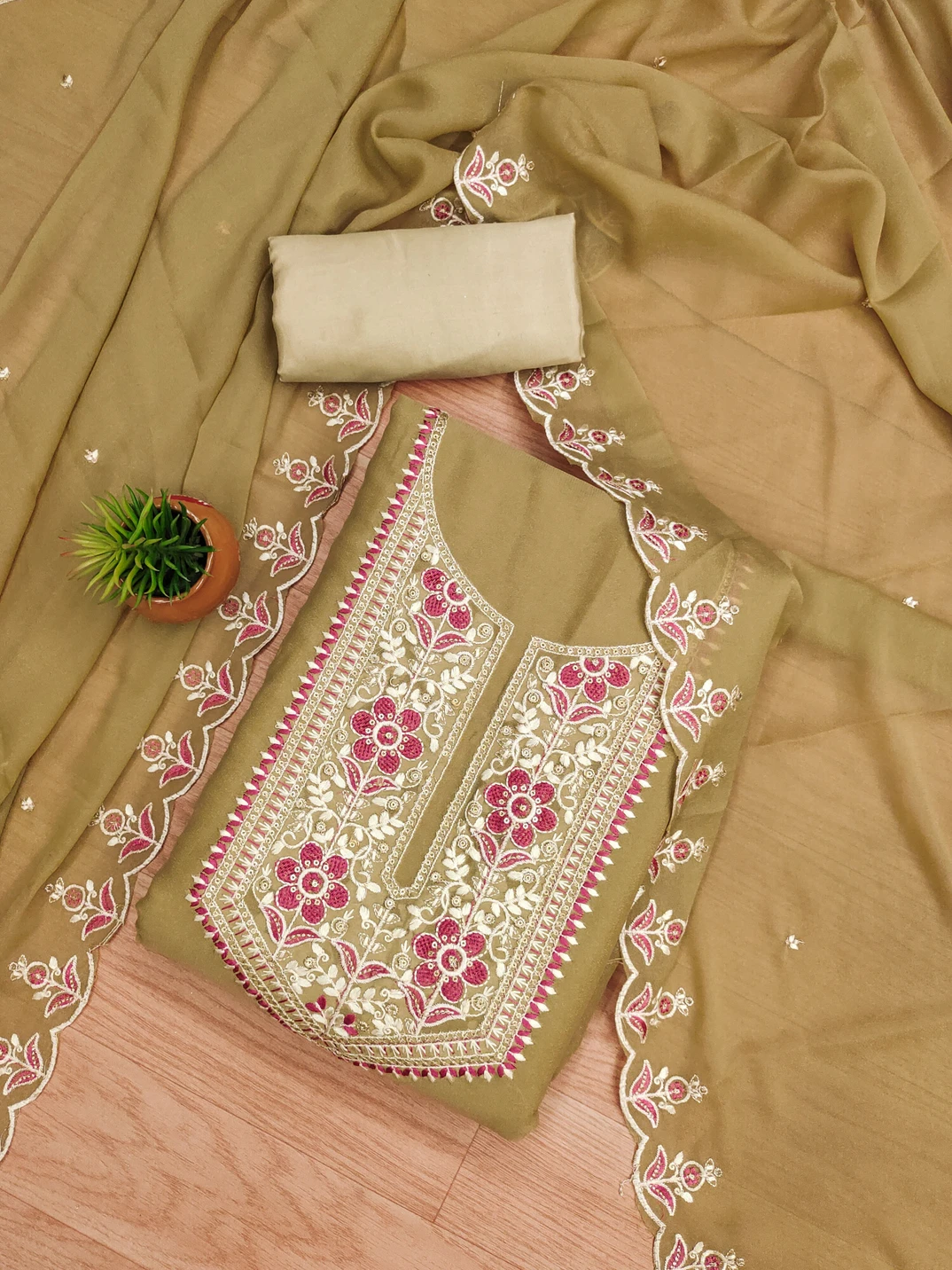manvaa Unstitched Georgette Salwar Suit Material Embellished