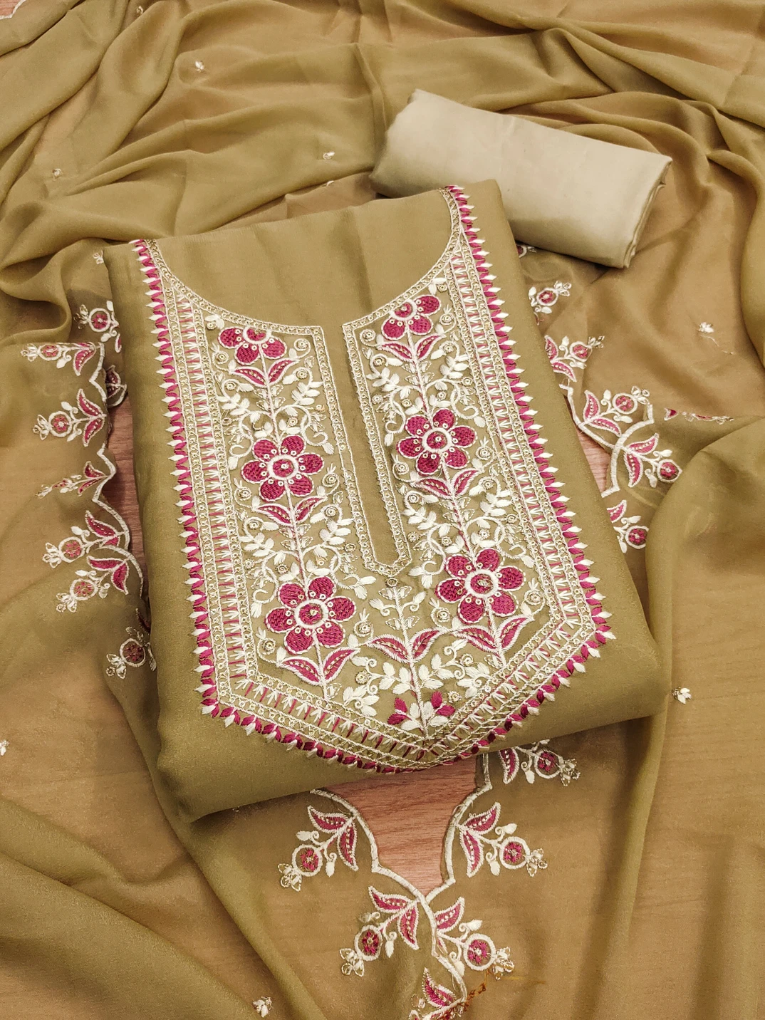 manvaa Unstitched Georgette Salwar Suit Material Embellished - Image 2