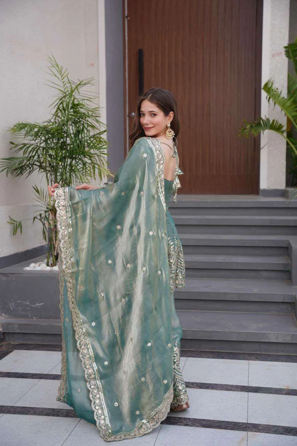 ZOOFLINE Women Embroidered Silk Blend Sharara, Peplum Kurta & Dupatta Set Embellished Kurta, Sharara & Dupatta Set - Image 2